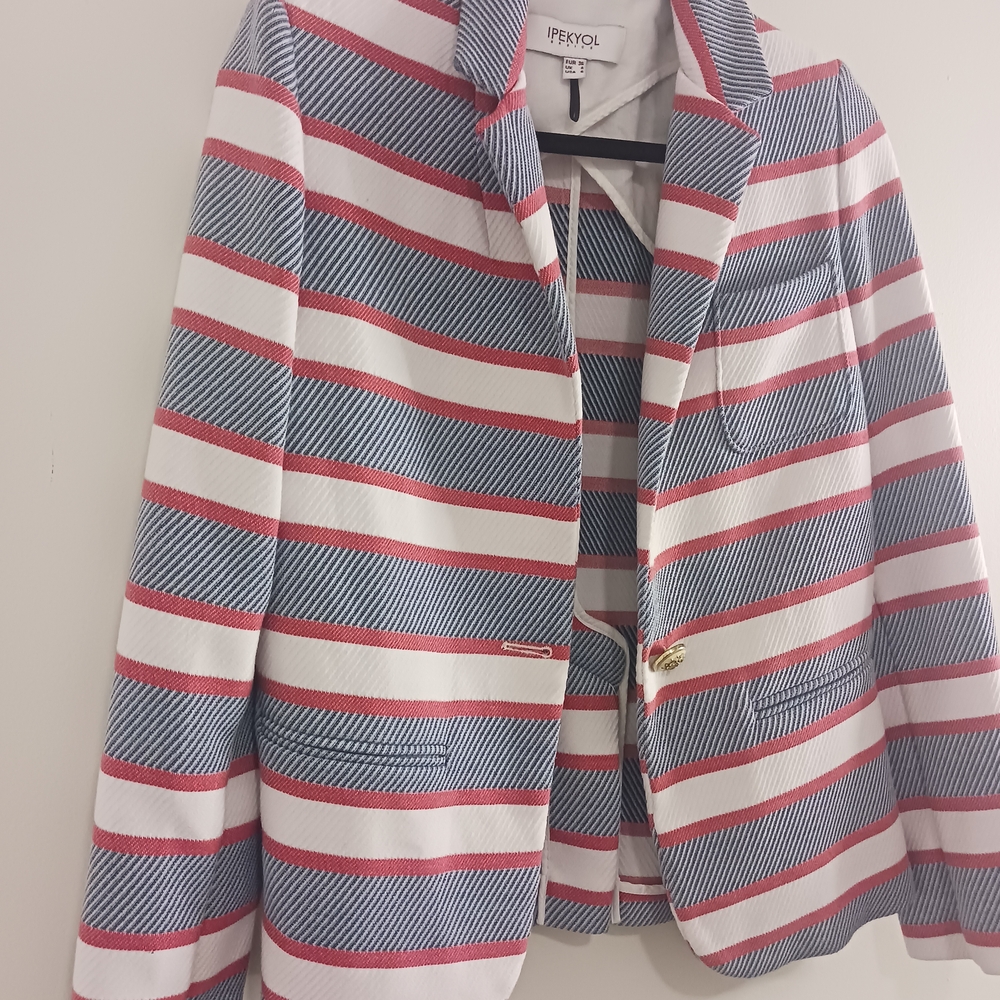 Women's Striped Blazer - Red, Blue, White M